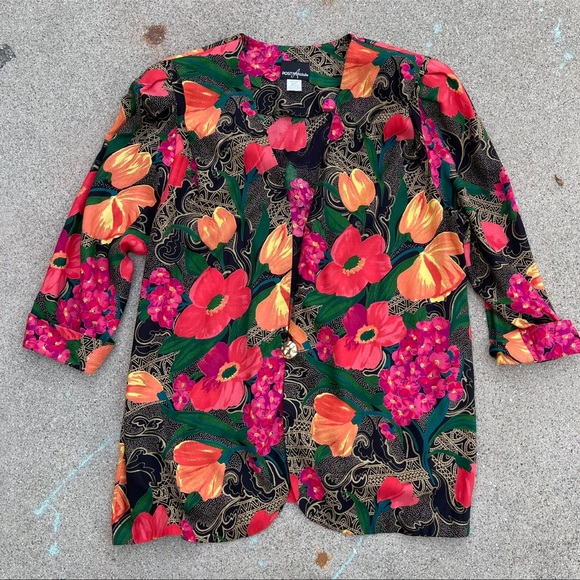 Vintage floral blazer Sz 20 jacket preloved shoulder pads positive attitude USA - Picture 1 of 9